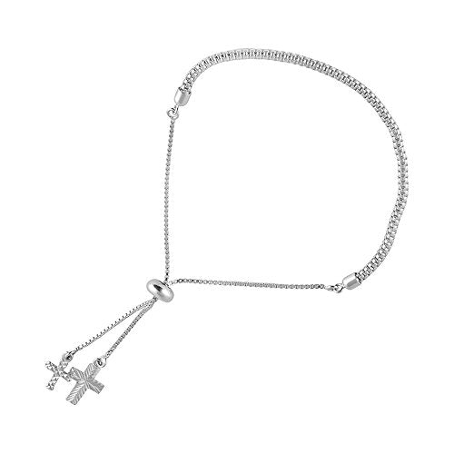 LeCalla 925 Sterling Silver Bracelets for Women | Italian Handmade Adjustable Sliding Bolo Bracelet Jewelry | Lightweight Adjustable Silver Chain Bracelet for Women | Hypoallergenic Jewelry Gifts - style: Cross Charm