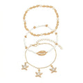 Boho Beads Beach Layered Anklet Set for Women, Handmade Gold Starfish Pearl Shell Anklets Summer Ocean Accessories Jewelry Gift - color: PStarfish