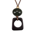 Kelake Leather Necklace for Women Men Teen Vinatge Boho Alloy Pendant Choker Jewelry Fashion Sweater Necklaces with Adjustable Genuine Leather Chain - color: Jade Bead Square Wood Pendant