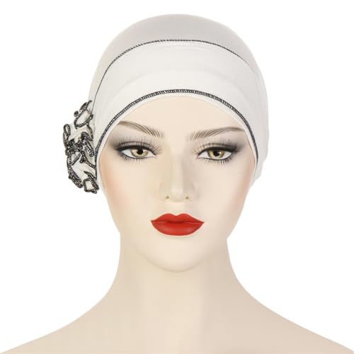 Headwrap Turbans for Women - Twist Soft Floral Solid Caps Pre Tied Chemo Beanies Headwear Hat for Cancer - color: Black White
