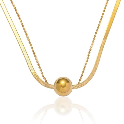 Gold Necklaces for Women Gifts - 14K Gold Plated Necklace for Women Necklaces for Her Tiny Fashion Jewelry for Teens，for Women Friends Jewelry Gifts，Necklace Gold Jewelry Birthday Gifts - style: Double layer golden round bead necklace