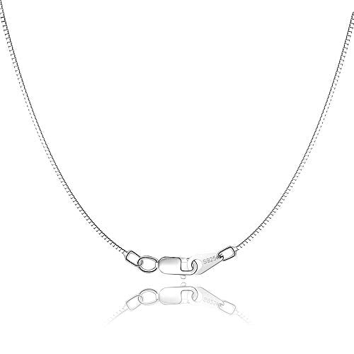 Jewlpire 18K Gold Plated 925 Sterling Silver Chain Necklace for Women Girls, 0.8mm Box Chain Lobster Claw Clasp-Super Thin & Strong Necklace Chain 16/18/20/22/24 Inch - color: shiny silver, size: 16 Inch