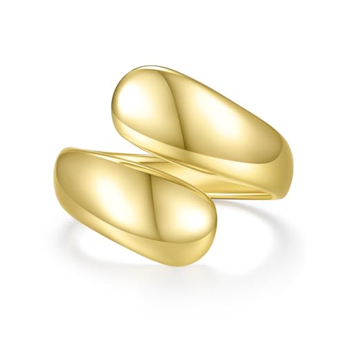 MINDDHA 14K Gold/White Gold Plated Chunky Open Twist Stackable Rings for Women | Bold Crossover Statement Ring Band Size 4-12