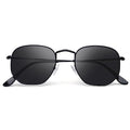 Polarized Sunglasses for Womens Men Trendy Square Hexagonal Flat Mirrored Sun Glasses UV Protection - color: A02-black/Grey