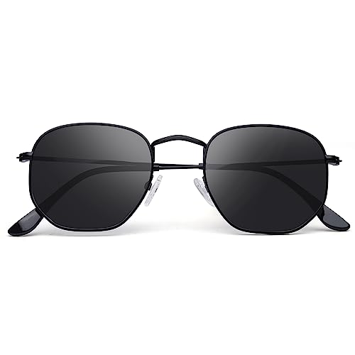 Polarized Sunglasses for Womens Men Trendy Square Hexagonal Flat Mirrored Sun Glasses UV Protection - color: A02-black/Grey