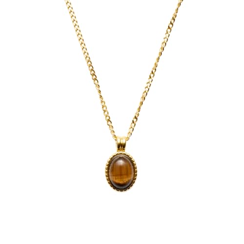14k gold Vintage Tiger's Eye Pendant Necklace - size: Mini