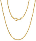 Fiusem Wheat Chains for Men and Women, 2/2.5/3/4/5mm Silver Tone/14K Gold Plated/Black Necklace Chain, Stainless Steel Mens Necklace 16-28 Inch - size: 18 Inches, style: Gold 2MM