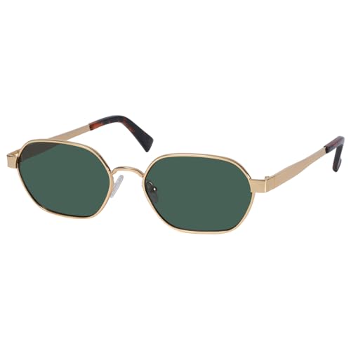 mosanana Trendy Retro Hexagon Sunglasses for Women Metal MS52593 - color: C3 Gold/Green