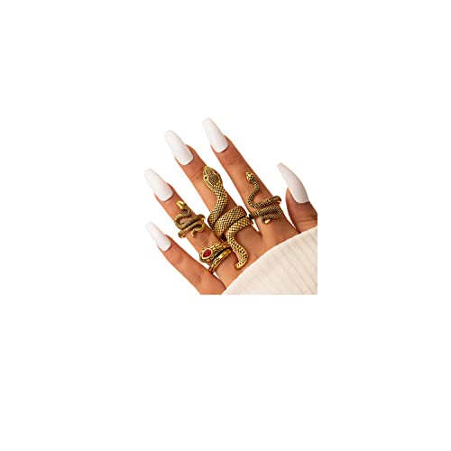 CSIYANJRY99 Silver & Gold Snake Rings Set - Vintage Punk Serpent & Gothic Knuckle Rings - Boho Stackable Cobra Finger Ring Jewelry - color: C-Gold