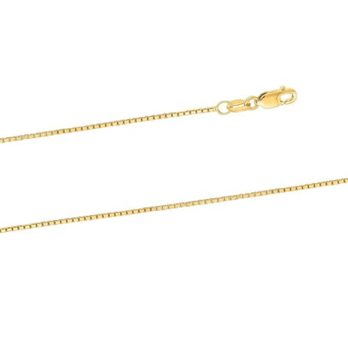14k Yellow Gold Solid Box Chain 1.05mm Necklace for Women Jewelry with Lobster Clasp - 16"