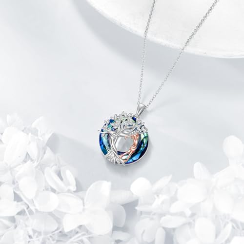 YFN Tree of Life Necklace Sterling Silver Crystal Jewelry Graduation Birthday Gifts for Women - color: Golf