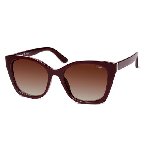 SOJOS Vintage Oversized Cateye Sunglasses Womens UV400 Large Designer Shades Lentes De Sol Para Mujer SJ2634 - color: Red/Red Grading Lens