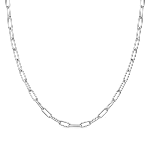 Destin Jewelry Paperclip Chain Necklace for Women, Waterproof 18K Gold Plated Stainless Steel, Hypoallergenic, Adjustable Layering Chain, Tarnish-Resistant, 2.5–6.5mm - color: Stainless Steel, size: 18" + 2", style: 4 MM