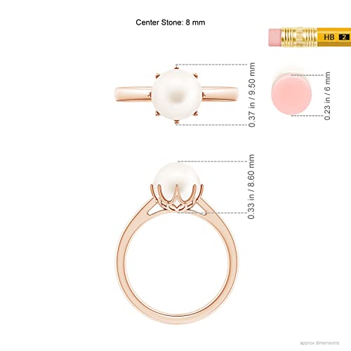 Angara Freshwater Pearl Crown Ring in Silver/14K Solid Gold/Platinum | Freshwater Pearl Solitaire Ring for Women | June Birthstone, Anniversary Jewelry Gift - color: Rose Gold, size: 4