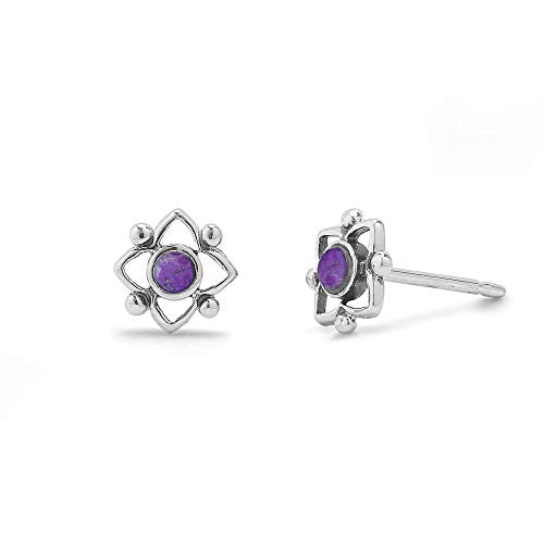 Boma Jewelry Sterling Silver Flower Shaped Dot Stud Earring - color: Purple Turquoise