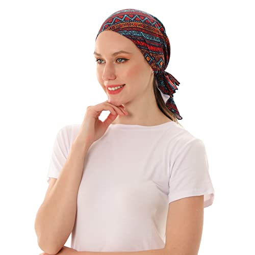 KAKU NANU Women Turban Chemo Beanies Pre Tied Caps Baggy Slouchy Headwear Sleep Scarf - color: Tribal Ethnic Tied