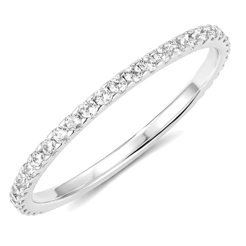 Gelbesty 925 Sterling Silver Wedding Band for Women, Gold Promise Eternity Engagement Rings for Her, Non Tarnish Silver Stackable Thumb Pinky Band for Oura Ring Size 4/5/6/7/8/9/10/11 - color: White Gold, size: 7.5