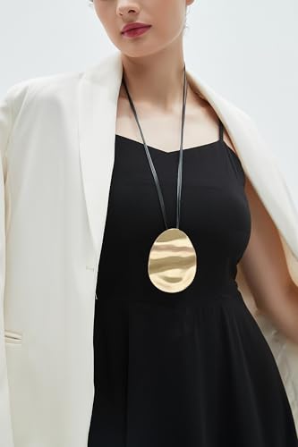 GelConnie Leather Necklace for Women Large Pendant Long Brown Necklace Circle Leather Choker Vintage Sweater Necklace Gold Chunky Boho Necklaces for Women - style: Boho Sweater Necklace