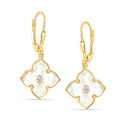 LeCalla 925 Sterling Silver Leverback Drop Earrings | Lightweight Celtic-Knot Filigree Heart Teardrop Dangle Earring for Women's Gift for Her - color: Yellow MOP Clover CZ