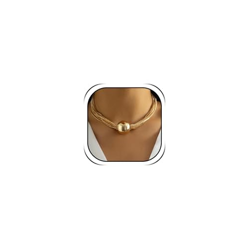 Chunky Chain Necklaces Women Statement Collar Necklace Gold Flat Snake Chain Choker Ribbed Design for Party, Dress Jewelry Gifts - color: B3:Gold Necklace