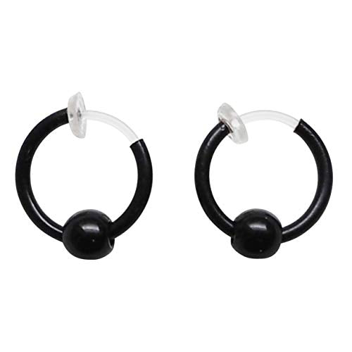 Silver Small for Women Comfortable Plastic Invisible Clip On Hoop Earrings Men Fake Nose Ring Faux Lip Septum Ring Fake Cartilage Earrings 12 mm Spike Cross Feather 15mm Unisex Gold Non Piercing Lobes - color: Ball Black