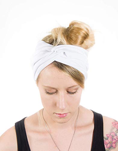 Twist Headband Extra Wide Scrunch Turban (White) - color: White