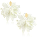 Handmade Fabric Flower Petal Fringe Dangle Drop Earrings Bohemian Floral Tassel Stud Earrings For Women - color: Off White
