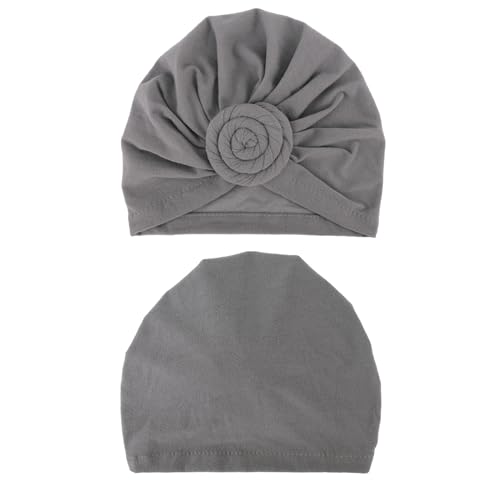 DRESHOW 5 Pack Knotted Headwraps for Women African Turban Pre-Knotted Beanie Headwraps Hair Covers - color: 5 Pack Donuts: Dark Grey, Khaki, Dark Khaki, Navy Blue, Black