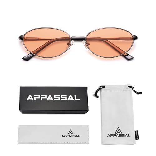 Appassal Retro Oval Sunglasses for Women Mens with Spring Hinge Sunnies AP3696 - color: C10 Gun / Orange