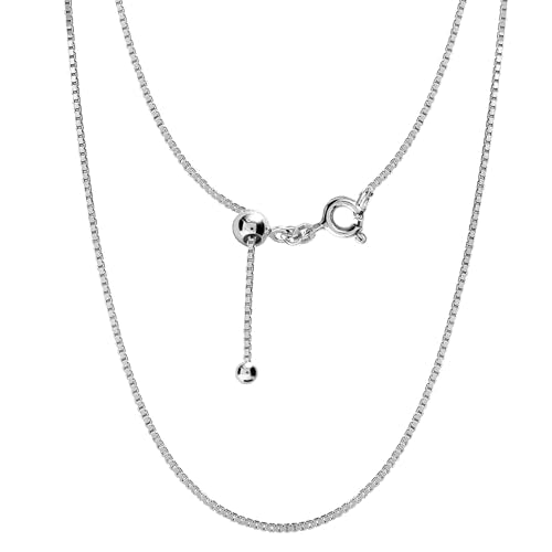 LeCalla 925 Sterling Silver Italian Jewelry Adjustable Chain Necklace, Sliding Bolo Chain Necklace for Women Slider Chain 14 to 24 Inch. - color: Box Chain