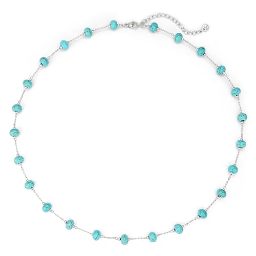 Created Turquoise Necklace for Women 14K Gold Plated Beaded Heart Choker Boho Necklaces Handmade Beach Summer Everyday Western Jewelry Gifts - color: Silver Chain, style: Bead