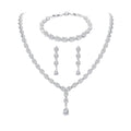 Jewelry Set for Women, Necklace Dangle Earrings Bracelet Set with White AAA Cubic Zirconia, Allergy Free Wedding Party Jewelry for Bridal Bridesmaid - color: Necklace+Earrings+Bracelet-Teardrop