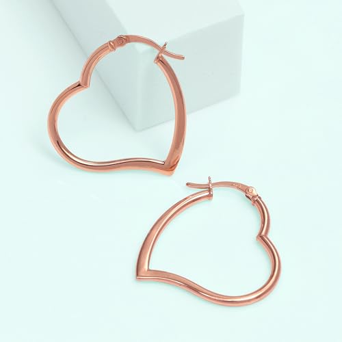 LeCalla 925 Sterling Silver Heart Hoop Earrings for Women | Love Theme Heart Shaped Hoop Earring | Womens Italian Love Heart Earrings Hoops - color: Rose Heart Hoop