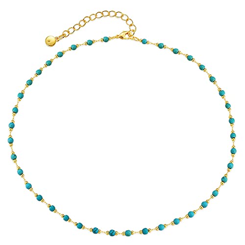 Beaded Choker Necklaces for Women 18k Gold Plated Dainty Gold Choker Necklaces for Women - style: turquoise choker