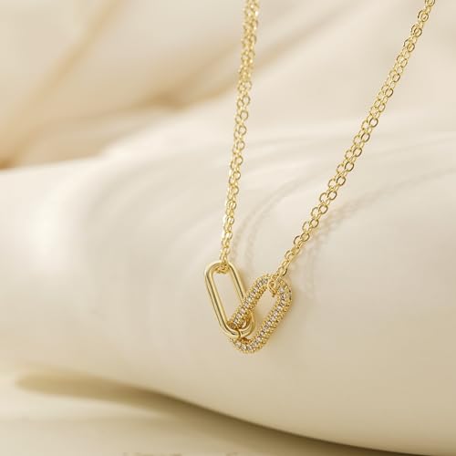 Freekiss Gold Pendant Necklace for Women, Dainty Diamond Necklaces for Women Simple 14K Gold Plated Paperclip Choker Necklaces Cute Minimalist Open Oval Necklaces Gold Jewelry for Women Gifts - color: Gold, style: Double Chunky Paperclip-gold