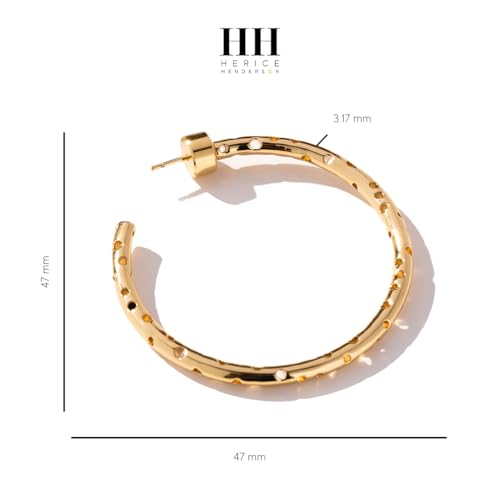 Hoop Earrings – 63.5mm Diameter, Gold Plated Brass with Matte Finish & Signature Hole Pattern, Lightweight Statement Hoops with Secure Friction Disc Backs - color: Gold, size: Small