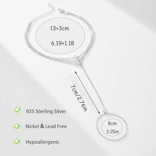 925 Sterling Silver Hand Chain Bracelet for Women,Non Tarnish 14k Gold Plated CZ Crystal Heart Starburst Ring Bracelets Hand Chain Dainty Diamond Layered Stackable Link Chain Beach Waterproof Graduation Wedding Gifts - color: Silver