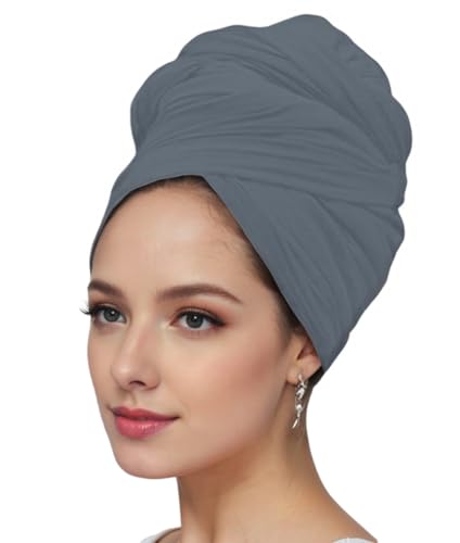 vabovin Head Wraps for Black Women Stretch Jersey Knit Turban Headwrap Solid Color Headscarf Headband Shawl - color: 01- Gray