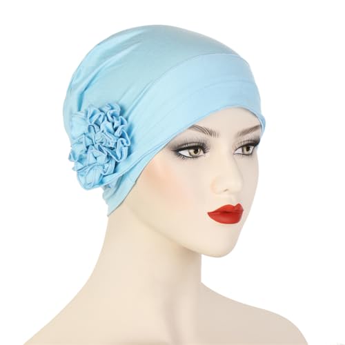 Headwrap Turbans for Women - Twist Soft Floral Solid Caps Pre Tied Chemo Beanies Headwear Hat for Cancer - color: Light Blue