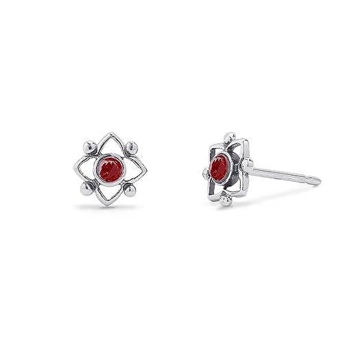 Boma Jewelry Sterling Silver Flower Shaped Dot Stud Earring - color: Synthetic Red Coral