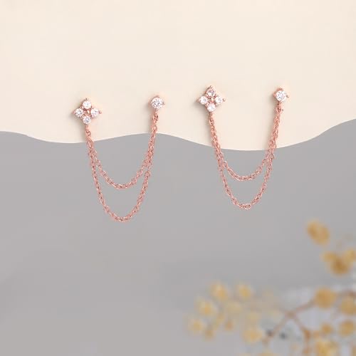 Freekiss Gold Chain Studs Earrings for Women Trendy: Hypoallergenic 14K Gold Plated Dangle Earrings Dainty Small Long Chain Earring Set Fashion Gold Jewelry for Women - style: 4cz chain earrings-RG