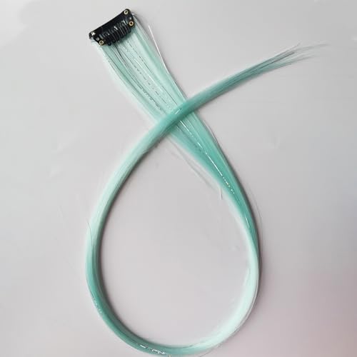 12pcs Clip in Mint Green Hair Extensions, 22 Inch Rainbow Hair with Silver Tinsels, Colorful Party Highlights for Women - color: Mint Green