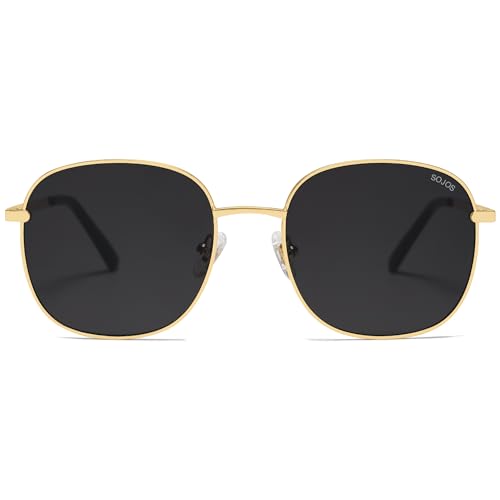 SOJOS Classic Trendy Square Sunglasses for Women Men Cute Big Frame Gold Shades SJ1137 - color: Bright Gold/Grey