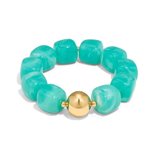 Multicolor Chunky Beaded Bracelet for Women Bold Acrylic Resin Stretch Bracelet Summer Beach Statement Bracelets Trendy Elastic Bangle Jewelry - color: Bead bracelet-lake blue