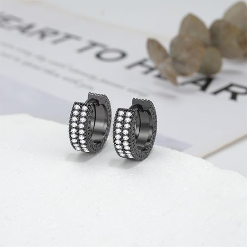 Black Viking Hoop Earrings for Men: Nordic Runes Huggie Earrings with CZ Stone Punk Jewelry Gift-Style B