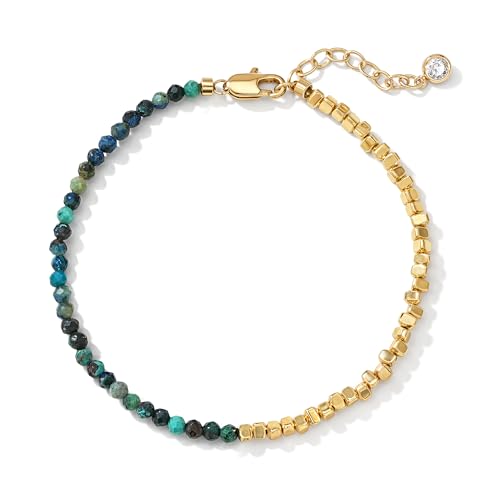 Fettero Beaded Bracelets for Women Charm Natural Stone Handmade Beads White Gold Plated Dainty Gold Bracelets Non Tarnish Boho Summer Beach Vacation Jewelry - color: Mix-color