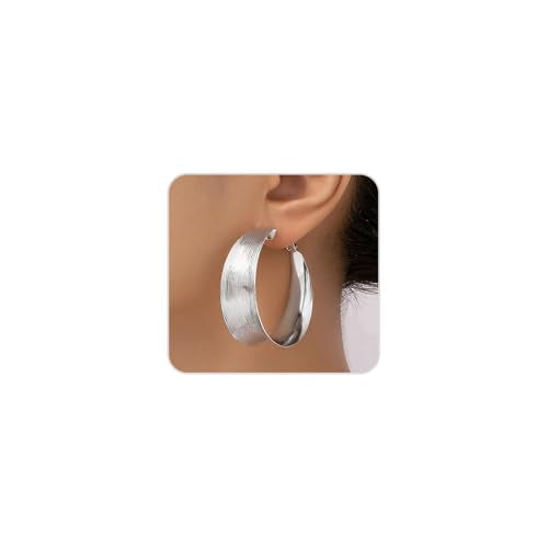 Chunky Gold Circular Statement Hoop Earrings Trendy Texture Large Piercing Dangle Drop Earrings - color: Silver