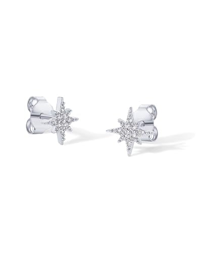 PAVOI 14K Gold Plated Dainty Stud Earrings for Women - 925 Sterling Silver Posts Earrings with Cubic Zirconia - Celestial Lightning Bolt, Moon, Star, and Flower Gold Jewelry Gifts - style: North Star