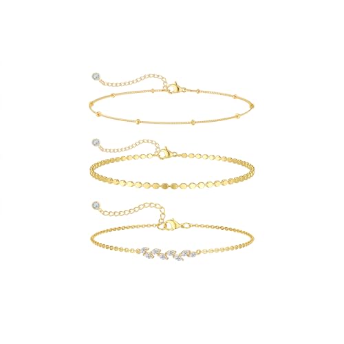 Gold Ankle Bracelets for Women,14K Real Gold Plated Waterproof Anklets Set Layered Anklets for Women Dainty Trendy Jewelry Gift Non Tarnish