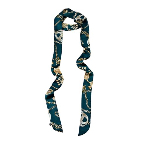 Long Thin Skinny Scarf Satin Neckerchief Ribbon Tie Waist Belt for Women - color: Green Chain